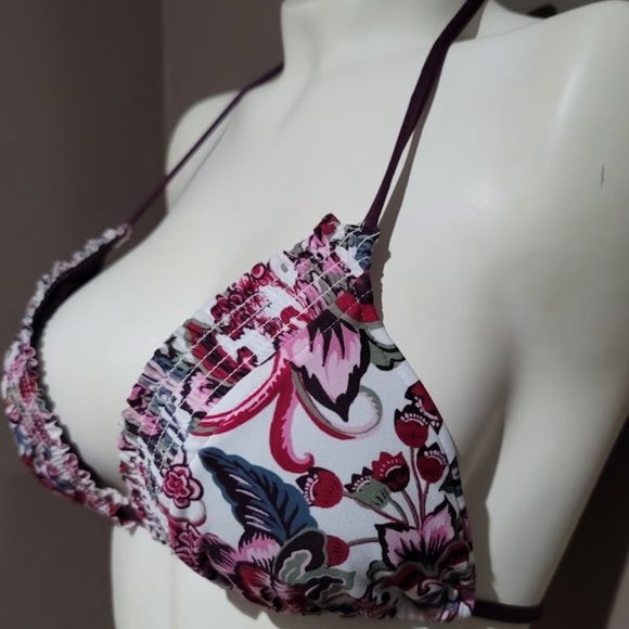 Mossimo Smocked Triangle Bikini Top Deep Plum Size Medium - Picture 3 of 9